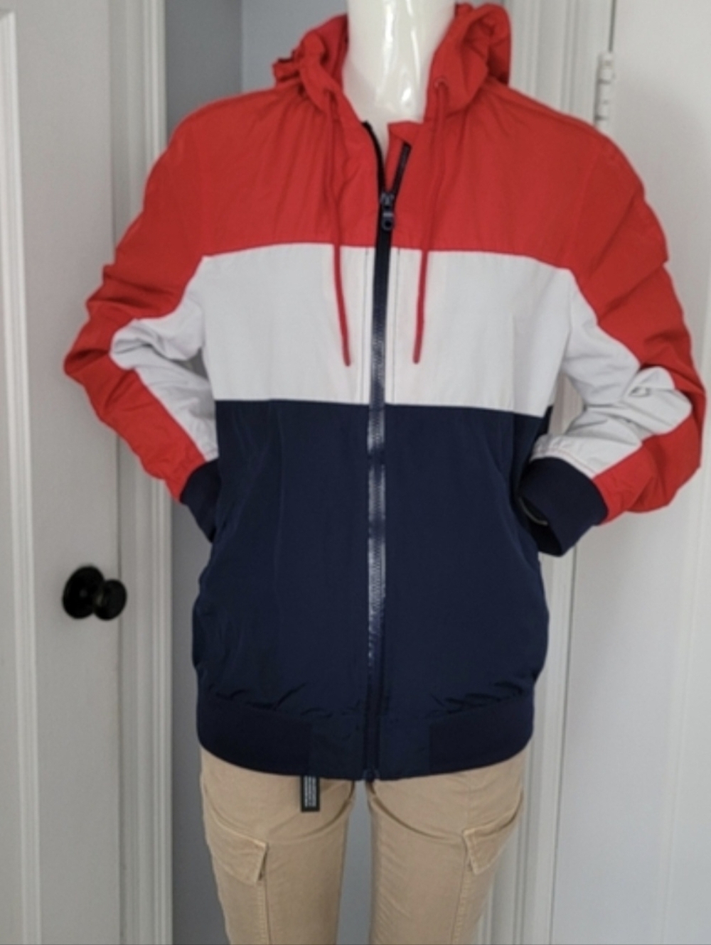 Colorblock Hooded Jacket - Red, White, and Blue